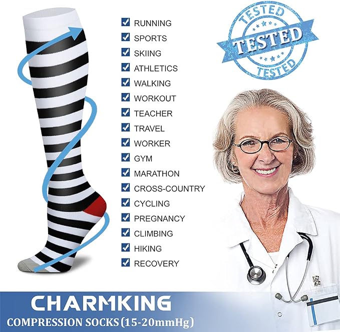 CHARMKING Compression Socks for Women & Men Circulation (8 Pairs) 15-20 mmHg Best Calf Socks Support for Athletic Cycling - Image 5