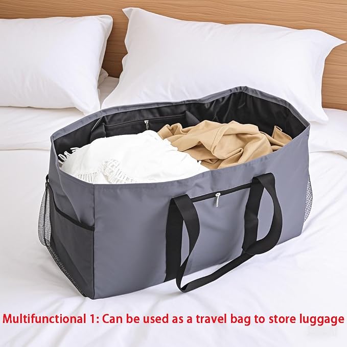 Extra Large Utility Tote Bag - Reusable Grocery Bags Foldable Heavy Duty | Large Shopping Tote 4 Pockets & Reinforced Handles, Water-Resistant Collapsible Tote for Beach, Picnic, Car Storage - Image 2