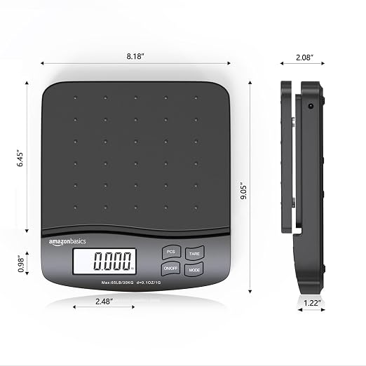 Amazon Basics Digital Postal Shipping Scale with Tare Function, AC Adapter, 65 lb Capacity, 0.1 oz Readability, LCD Display, Black - Image 2