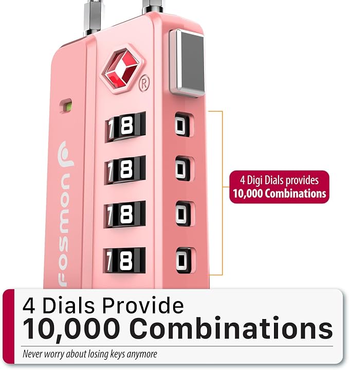 Fosmon TSA Approved Luggage Locks, 4 Digit Combination Cable Travel Lock for Suitcase & Backpack, Heavy Duty Metal Body Padlock with Open Alert Indicator (Pink, 2 Pack) - Image 3