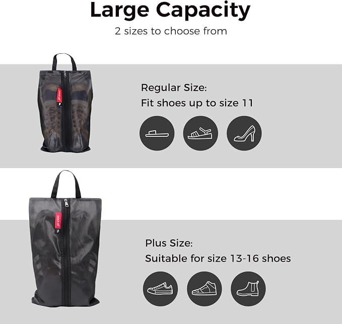 pack all Shoe Bag for Travel, Dual Pocket Shoe Pouch for Sports | Water-Resistant, Odor-Resistant, Dustproof, Portable, Soccer Cleats & Gym Storage, Fits Up to Size 16, Black - Image 5