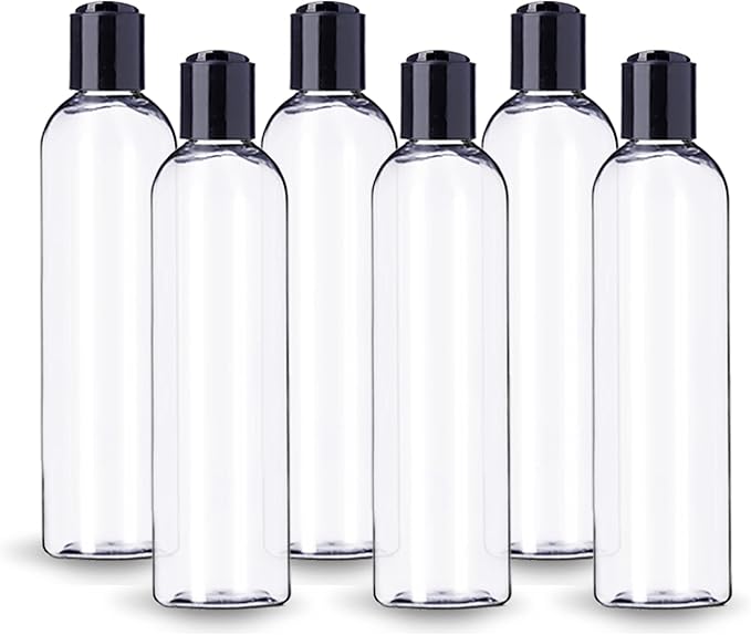 ljdeals 8 oz Clear Plastic Empty Bottles with Black Disc Top Caps, Refillable Containers for Shampoo, Lotions, Cream and More Pack of 6, BPA Free, Made in USA - Image 2