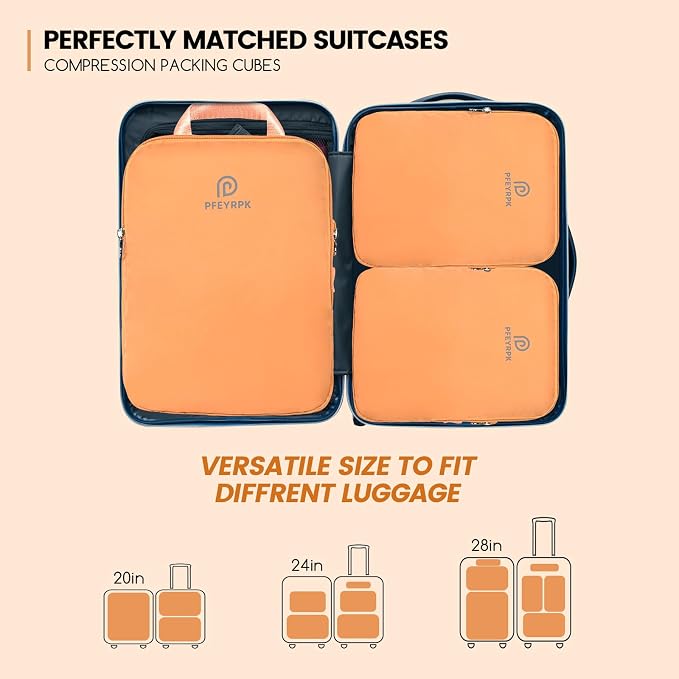 PFEYRPK Lightweight Compression Packing Cubes for Suitcases, Compressible Expandable Travel Packing Organizer with Clear Toiletries and Backpack Bag, Travel Essentials for Carry on Luggage 7 Set - Image 5
