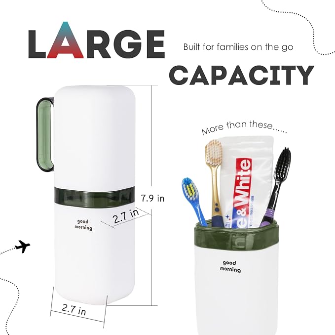Travel Toothbrush Holder Case,Toothbrush Holder and Rinse Cup with Handle Toothbrush Travel Case, 2 in 1 Toothbrush Cup,Large Capacit Travel Toothbrush Holder with Mouthwash Cup-Green - Image 4