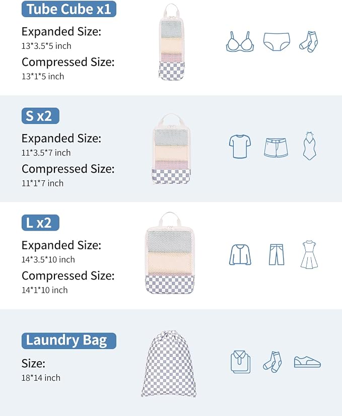 Narwey 6 Set Compression Packing Cubes for Travel Women Men, Travel Cubes for Carry On Suitcase, Durable Compression Luggage Organizer Bags - Image 4
