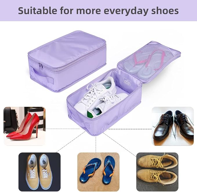 Travel Shoe Bags, Foldable Waterproof Shoe Pouches Organizer-Double Layer (2+2 Purple Shoebags) - Image 4