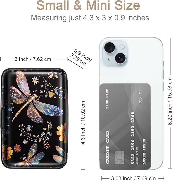 Coco Rossi Credit Card Holder RFID Aluminum Small Mini Wallet Women | Metal Wallet, Business Cards Holder, ID Case, Slim Sleeves, Womens Girls Gift, Carry Proof Wallets for Travel, Dragonfly - Image 5