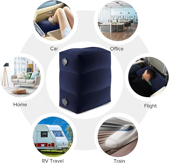 Inflatable Travel Foot Rest Pillow, Kids Airplane Bed (Blue, 1 Pack) | Adjustable Height Leg Pillow for Air Travel, Make a Flat Bed for Kids and Toddlers, Great for Airplane, Train, Car - Image 6