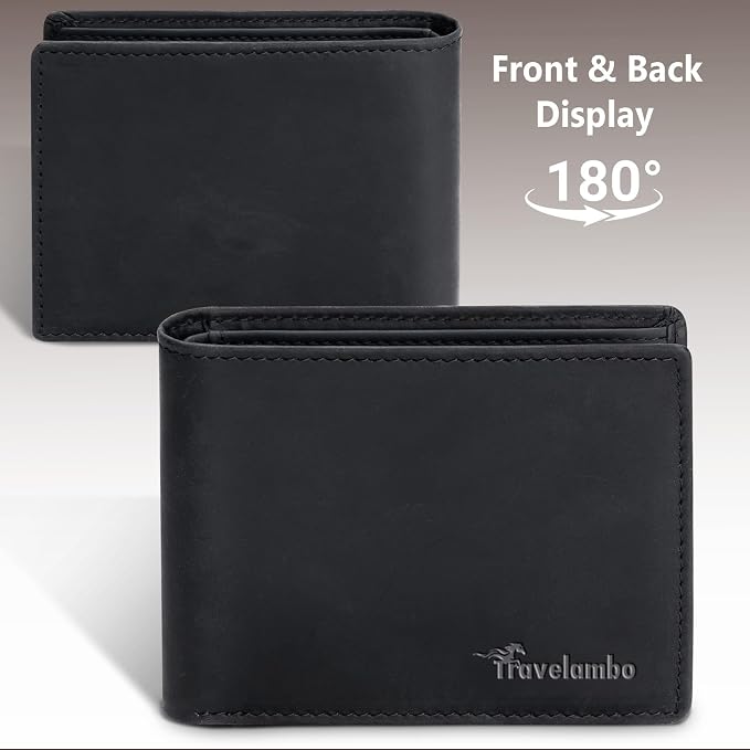 Travelambo Leather Wallet for Men, Slim Minimalist RFID Credit Card Holder | Mens Thin Bifold Pocket Wallet, Gift for Father, Black - Image 6
