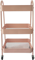 Utility Cart, 3-Tier Rolling Slim Storage Cart with Wheels, Metal, Pink by ONEPTY