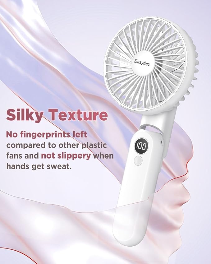 EasyAcc 3-in-1 Handheld Fan with 5000 Capacity Built-in Battery, Ultra-Quiet Powerful Portable Fan, 5 Speeds, Backup Power, SOS Light, Digital Display and Lanyard for Travel, White - Image 7
