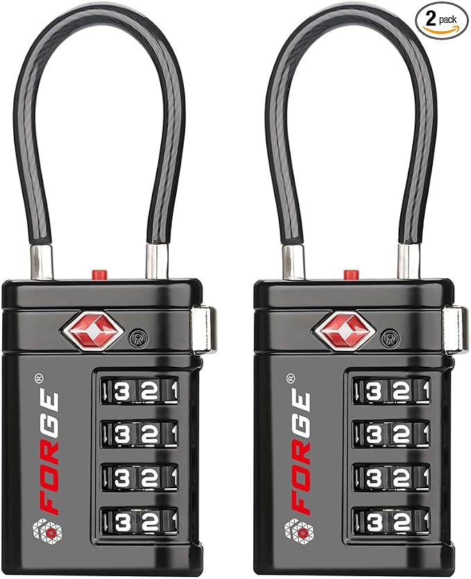 Forge Open Alert TSA Approved Luggage Locks, 4 Digit Combination TSA Travel Locks with TSA008, Zinc Alloy Body for Luggage, Suitcase, Backpack, and More. Black 2 Locks. by Forge