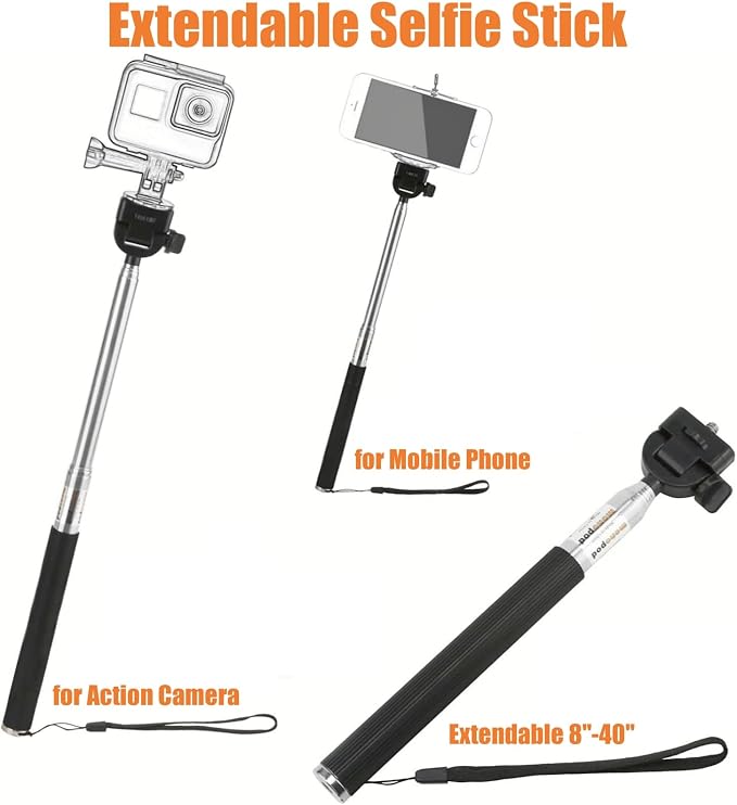 6 in 1 Accessories Kit for Action Camera, Chest Mount Harness Strap, Head Strap Mount, Suction Cup, Selfie Stick, Floating Handle Grip, Flexible Octopus Tripod, Fit for Recording VLOG/POV - Image 6