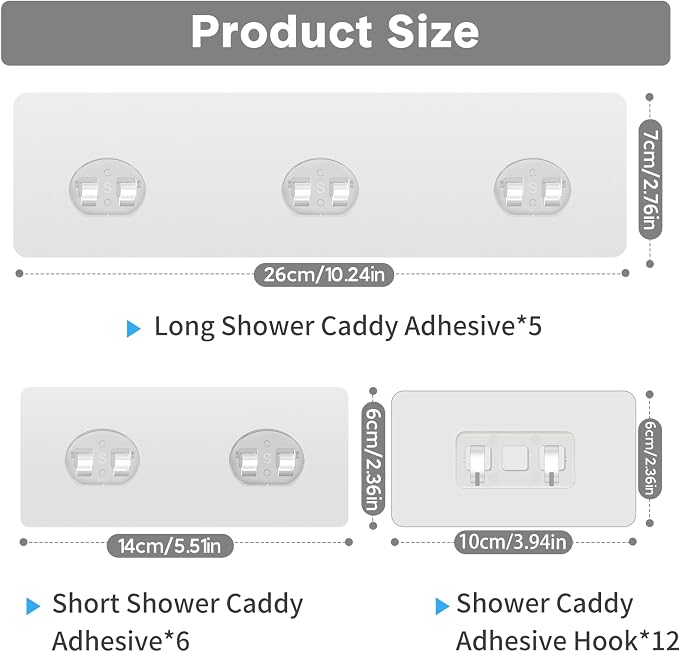 23 Pack Shower Caddy Replacement, Strong Adhesive Strips for Shelf, Waterproof Wall Hooks, No Drilling, Transparent, for Bathroom Organizer and Kitchen Racks - Image 2