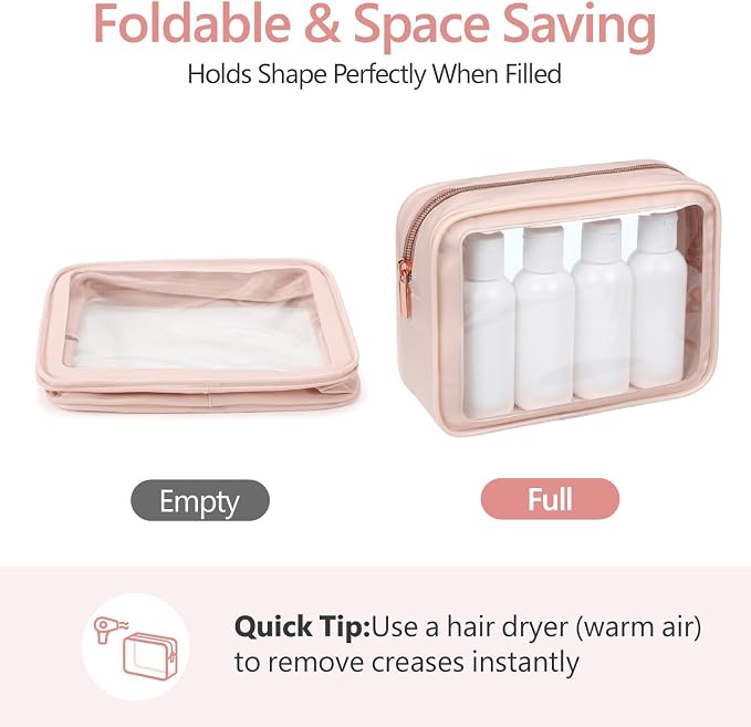 Clear Makeup Bag Foldable - TSA Approved Toiletry Bag for Travel | Metal Zipper, Reinforced Seam, Water Resistant, Medium for Carry-on, Large for Checked Luggage, for Car Storage Organizer - Image 5