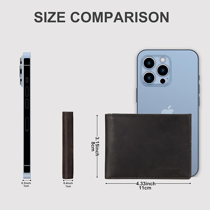 Chelmon Genuine Leather Slim Wallet for Men ID Window with RFID Blocking Front Pocket Bifold Minimalist Mens Bussiness Card Holder Gift for Men, Craze Horse Coffee - Image 3