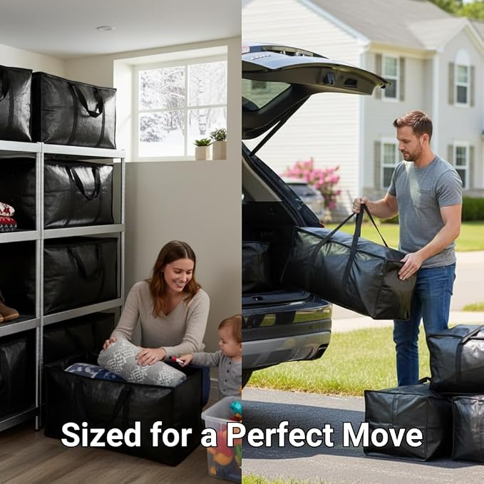 BAG-THAT! 8 - Pack Heavy Duty Large Moving Bags, with Strong Zipper and Comfortable Handles Durable & Sturdy Clothes packing Storage Bags Totes Bins Packing Moving Boxes College Supplies for moving. - Image 4