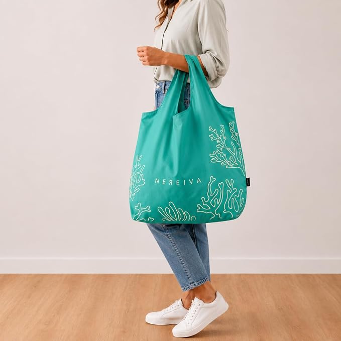55 Pound Reusable Shopping Bag - Folds into a Small Pouch - Washable Reusable Grocery Bag, Durable & Stylish with handles for Easy Shoulder or Hand Carry - Image 2