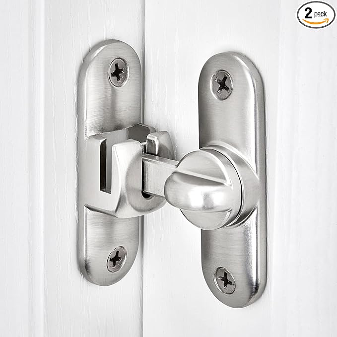 2 Pcs Silvery 90/180 Degree Sliding Door Latches,Zinc Alloy Flip Latch | Barn Door Latch,Cabinet Lock,Right Angle Door Lock,for bedroom,cabinet,drawer,Gardens,Wine Cabinet,garage,window,Pet Cage by Wocoe