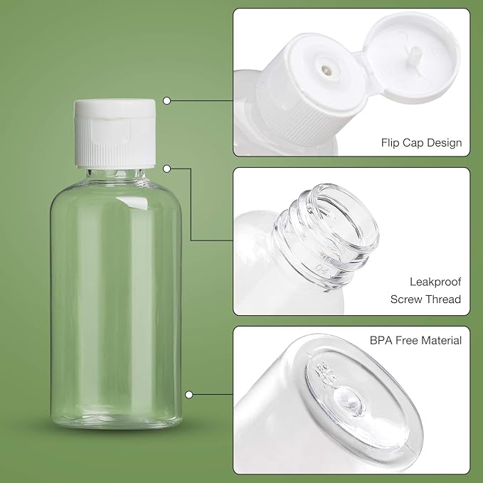 MMonDod 25 Pack 1.7oz/50ml Plastic Empty Bottles, Clear Travel Size Bottles | Travel containers with flip cap, squeezable refillable toiletry bottles for liquid use - Image 3