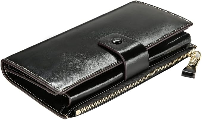 Itslife Womens RFID Blocking Large Capacity Luxury Wax Genuine Leather Wallet Clutch Ladies Card Holder, Black - Image 7