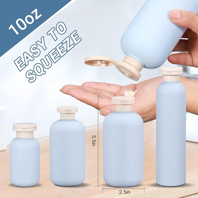 ASEVAT Travel Refillable Shampoo and Conditioner Bottles - 10 oz Plastic Squeeze Bottles with Flip Cap for Toiletries and Liquids (3Pcs) - Image 2
