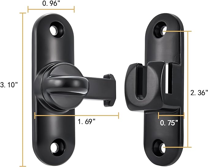 INIRET 3 Packs Black 90/180 Degree Barn Door Latches,Flip Gate Lock | Zinc Alloy Flip Gate Latches,Right Angle Door Lock,for bedroom,garage,sliding door,window,cabinet,drawer,pet enclosures - Image 2
