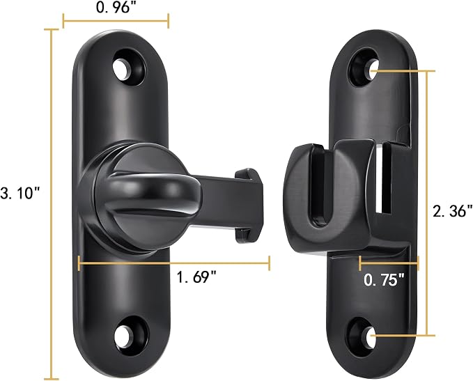 6 Packs Black 90/180 Degree Barn Door Latches,Flip Gate Lock | Zinc Alloy Flip Gate Latches,Right Angle Door Lock,for bedroom,garage,sliding door,window,cabinet,drawer,pet enclosures - Image 2
