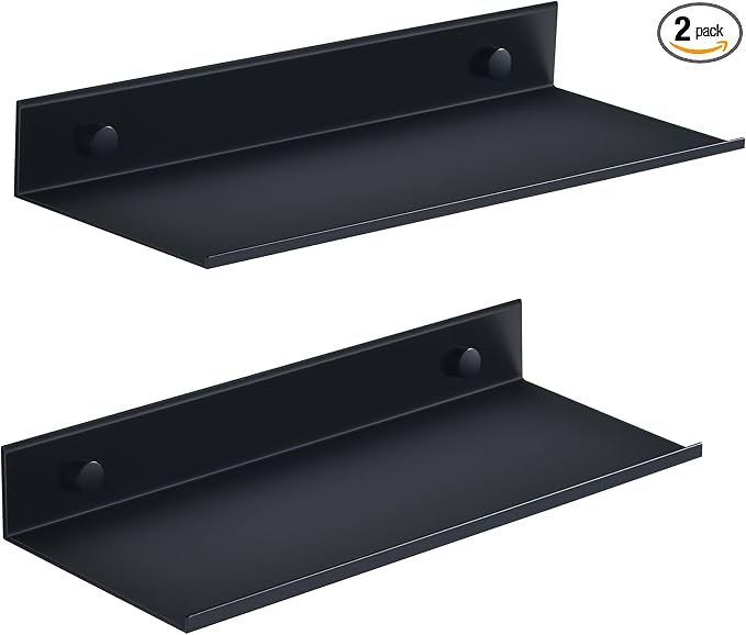HNVNER Adhesive Shower Caddy Shelves 30cm, Metal Bathroom Wall Shelf | Black Floating Shelves 2 Pack, Renter-friendly, Drill/No Drill, Aerospace Aluminum, Rustproof & Waterproof, Supports 5kg by HNVNER