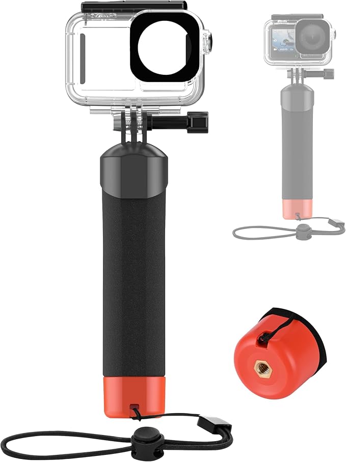 Osmo Action Waterproof Case + Floating Handle Grip for DJI Action 5 Pro/4/3 | for Xtra Edge, Diving Accessories Kit/Underwater Stick/Monopod/Housing Shell Cage for Scuba, Snorkeling, Water Shooting by Unknown