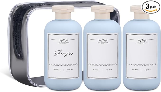 ASEVAT Travel Refillable Shampoo and Conditioner Bottles - 10 oz Plastic Squeeze Bottles with Flip Cap for Toiletries and Liquids (3Pcs) by ASEVAT