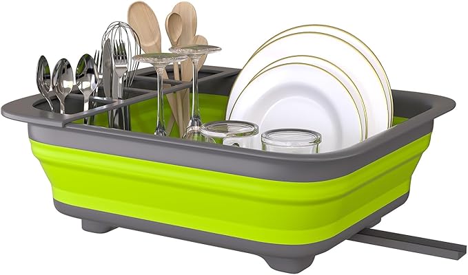 THANSTAR Collapsible Dish Drying Rack for RV Campers Portable Dinnerware Drainer Organizer for Kitchen Travel Trailer-Green by THANSTAR