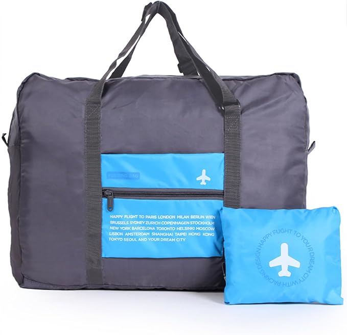 Travel Bag Spirit Airlines Personal Item Bag 18x14x8 Foldable Travel Duffel Bag Tote Carry on Luggage Duffle Overnight for Women and Men (Blue) by INVODA