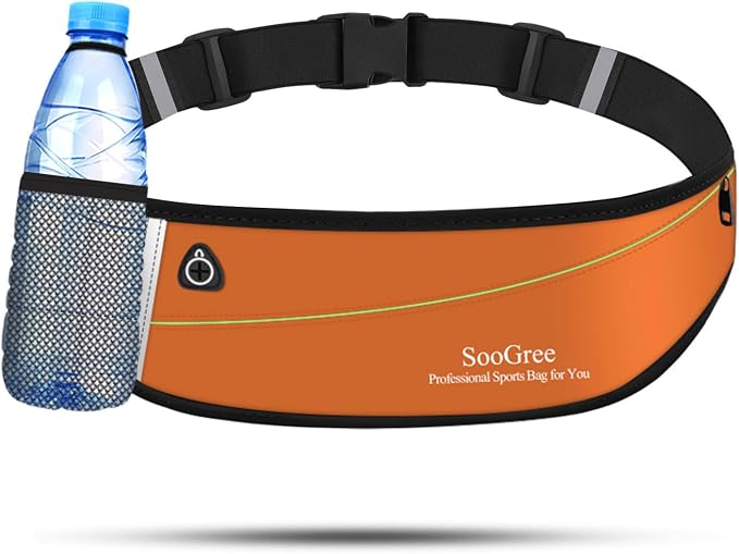 SooGree Slim Running Belt Fanny Packs for Women Men,Water Bottle Holder Hydration Fanny Pouch,Waterproof Sport Waist Pack with Reflective Strip,Runner Belt Bag for Running Cycling Camping Gym (Orange) by SooGree