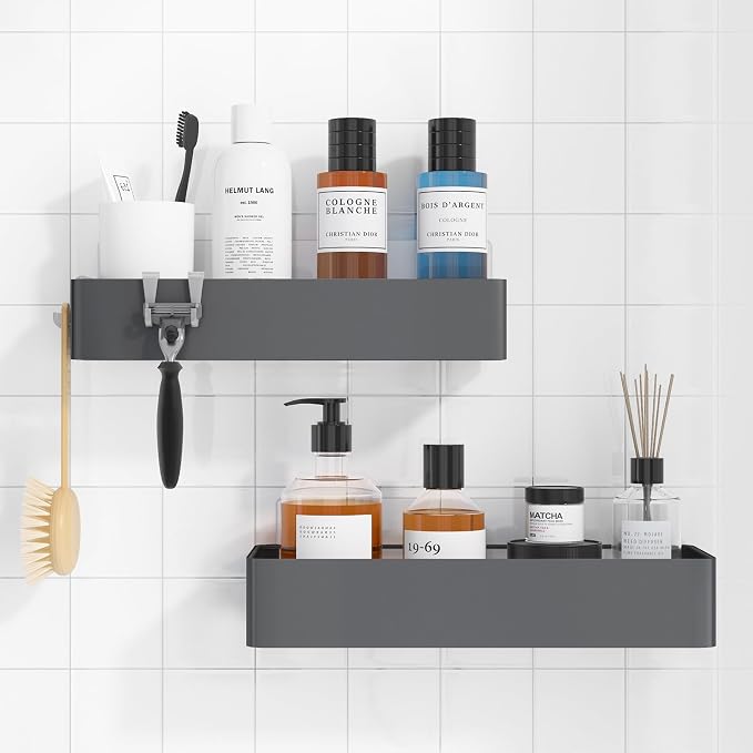 Kitsure Shower Caddy Adhesive, Stylish Shower Organizer, Large, Dark Grey | 2 Pack Shower Shelf for Inside Shower, 100% Rustproof Metal Shelves, No-Drill Bathroom Organizers and Storage by Kitsure