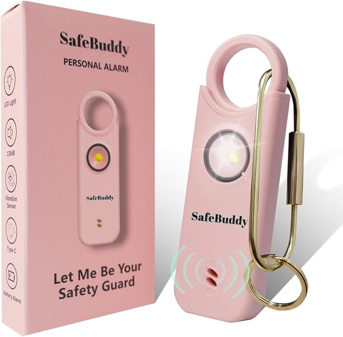 Personal Alarm for Women, Men, Kids, Elderly, Self Defense - Designed by Women 140DB Extra Speakers Alarm with Strobe Light, Rechargeable, Safety Alarms and Premium Keychain (Pale Pink) by Unknown