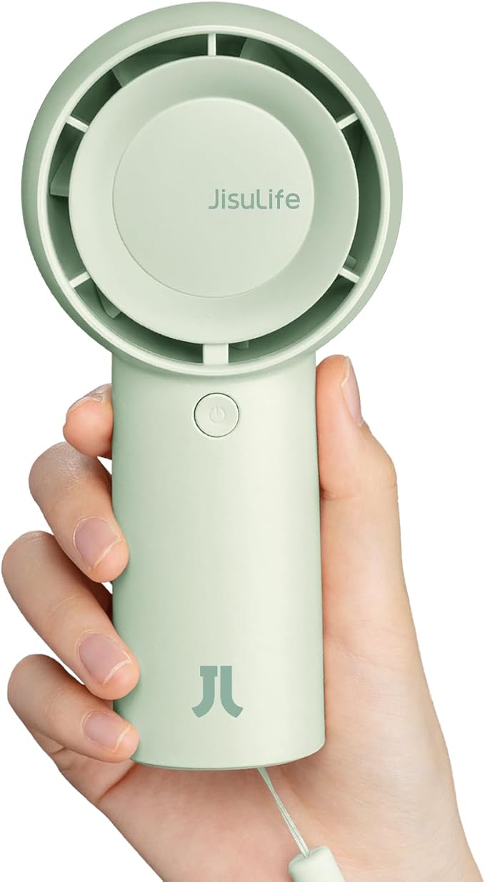 JISULIFE Portable Handheld Turbo Fan Rechargeable 4000mAh 5-Speed (Green) | Up to 16H max cooling, Personal Battery Powered Pocket Fan for Travel/Outdoor/Vacation/Concerts, Birthday Gifts for Women by LivechillStaycool