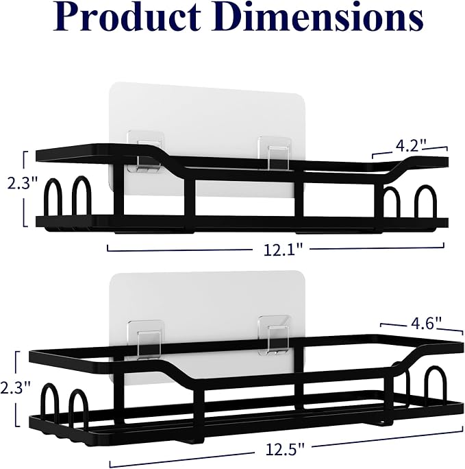 Kitsure Shower Caddy, Adhesive Shower Organizer, X-Large, Black | Stainless Steel Shelf for Inside Shower, No Drill Bathroom Organizers and Storage, Home Decor Accessories - Image 2