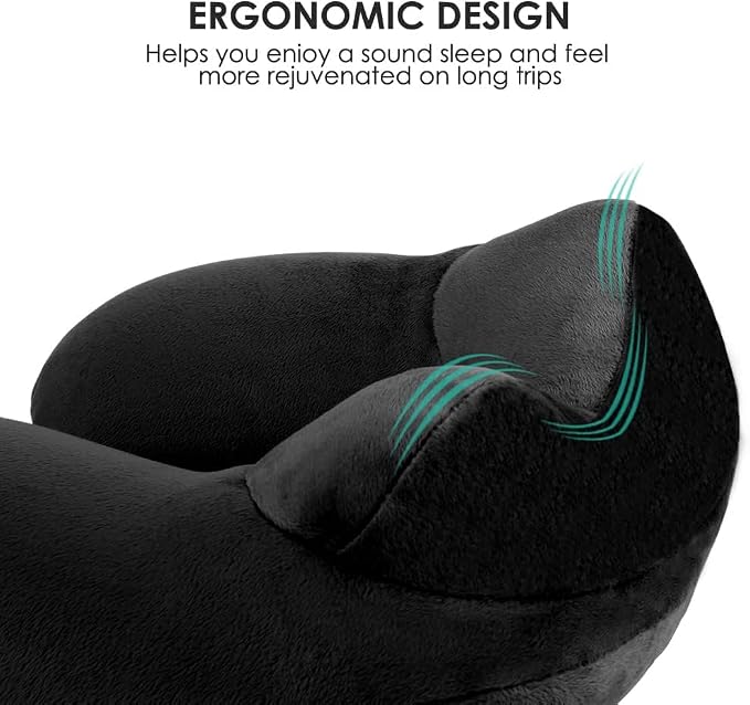 Inflatable Travel Pillow, Soft Velvet Inflatable Neck Pillow for Traveling, Airplanes, Train, Car, Office with Compact Bag, Breathable Washable Cover, Suit for Adults Sleeping - Black - Image 2