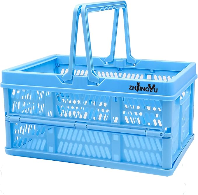 ZHJINGYU crates for storage,plastic baskets for organizing,collapsible shopping basket,foldable crate with Handles,collapsible storage crate,car basket,for Kitchen,Bathroom,Medicine (Blue, S) by ZHJINGYU