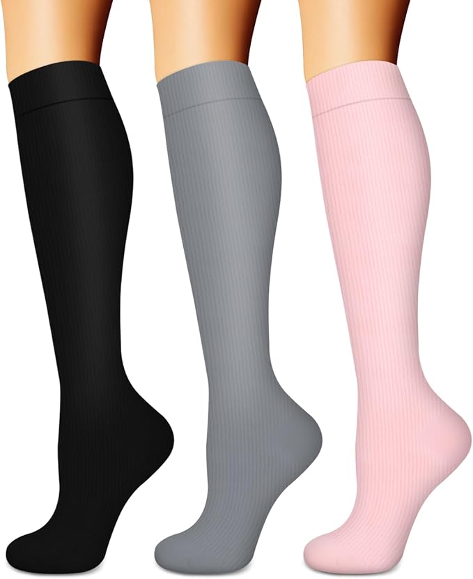 Compression Socks for Women & Men (3 pairs) - Best Support for Nurses, Running, Hiking, Recovery & Flight Socks by BLUEENJOY