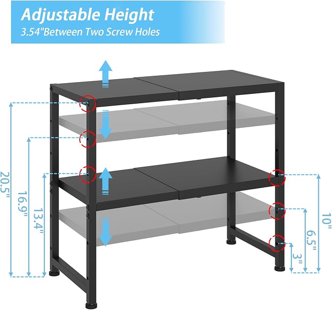 2-Tier Expandable Metal Storage Shelves,150LBS Heavy Duty Shelving Units and Storage For Small Appliance,Adjustable Pots and Pans Organizer Rack Shelf For Kitchen Under Cabinet Pantry Warehouse Garage - Image 3