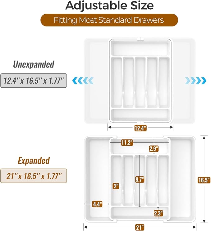ukeetap Extra Large Expandable Silverware Organizer, Flatware Tray,White | BPA-Free Food-Safe Kitchen Utensil Cutlery Drawer Organizer, Adjustable Silverware Holder for Spoons Forks Knives - Image 3