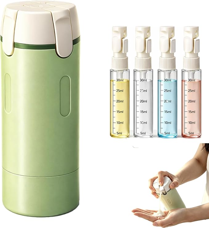 4 in 1 Travel Dispenser Bottle, 30ML Leak Proof Travel Size Toiletries Containers with Labels & Scale, Portable Refillable Travel Bottles for Shampoo Lotion Conditioner Cream, Carry Friendly(1 Green) by Unknown