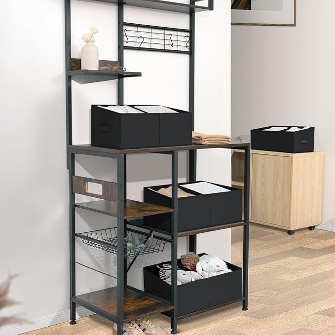 DIMJ Closet Storage Bins, 6 Pack Storage Baskets for Shelves, Foldable Closet Organizer with Handle, Linen Closet Organizers and Storage for Clothes, Toys, Towel, Books (Black) - Image 7