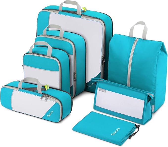 Gonex Compression Packing Cubes for Travel, Mesh Bags Luggage Organizers | Set of 4/5/6/7/10 for Essentials, Extensible, Fits 20"Carry-on Suitcases, See-through Mesh, Double Zipper Compression by Gonex