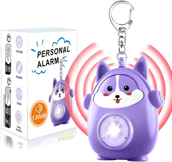 Personal Safety Alarm for Women - 130dB Self Defense Keychains Siren with LED Strobe Light, Personal Emergency Security Safe Devices Key Chain Alarms for Children (Purple) by SRTKBEU