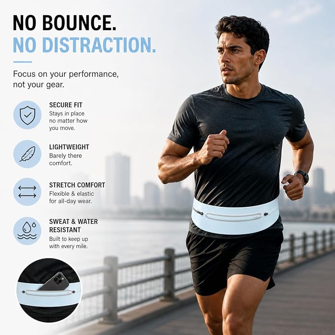 Slim No-Bounce Running Belt - Waterproof Exercise Waist Pack for Marathons, Hiking & Dog Walking - Hidden Travel Money Belt for Phones - Image 4