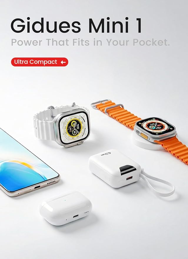 M1 Mini Portable Charger, 10000mAh Ultra-Compact Power Bank, 22.5W PD Fast Charging, Tpye-C Built-in Cable, Small External Battery Pack for iPhone, Samsung, Android iPad (White) - Image 3