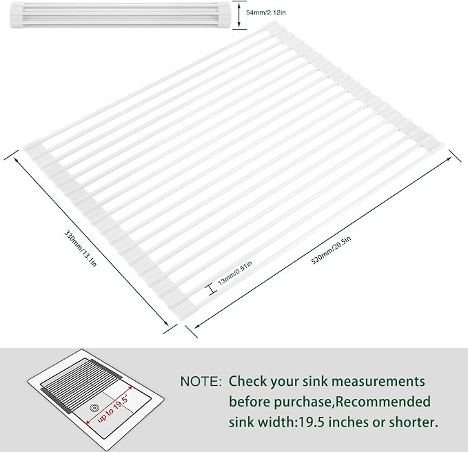 HANZENMA Roll Up Dish Drying Rack Over The Sink Kitchen Roll Up Sink Drying Rack Multipurpose Foldable Sink Drying Mat, Heat-Resistant, Anti-Slip & Anti-Rust Dish Rack for Kitchen, 20.5" x 13", White - Image 2